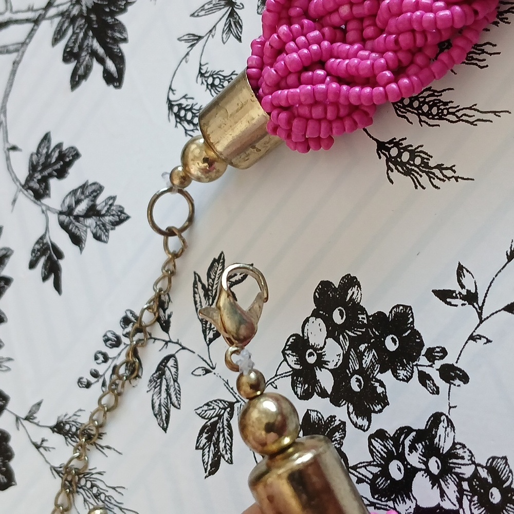 80s Pink Boho Girly Feminine Retro Seed Bead Woven Choker Style Necklace - Picture 10 of 10